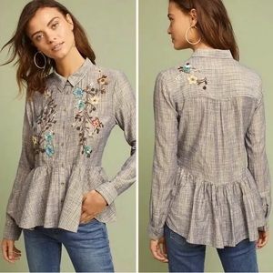🍁 Anthropologie HD Paris | Ella Peplum Long Sleeve 3D Floral Sequin Blouse 🍁